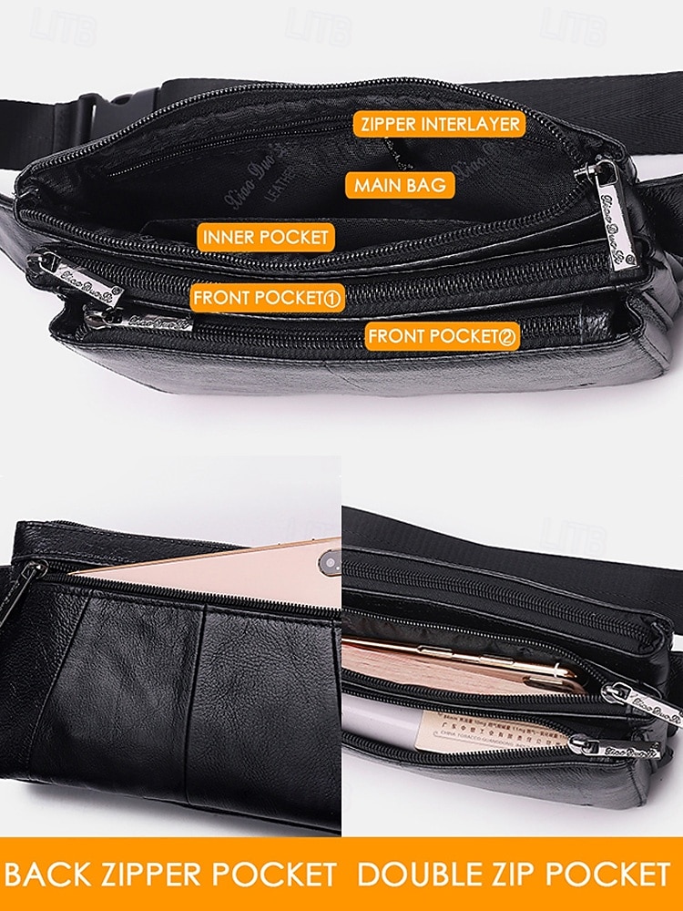 Men's Genuine Leather Waist Bag & Crossbody Sling, Black & Coffee, Multi-Way Wear Belt Bag for Casual, Travel, Outdoor, Daily Commute and City Lifestyle 2026 - $26.99 –P6