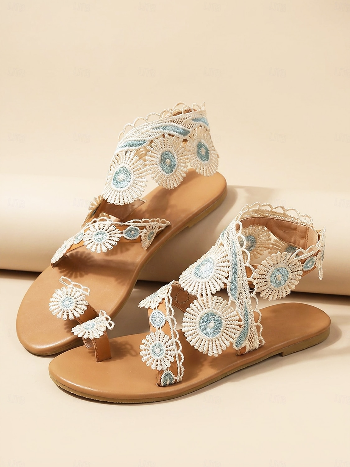 Ivoorwitte kanten platte sandalen voor dames, elegante boho bruidsschoenen voor een strandbruiloft 2026 - $29.99 –P5