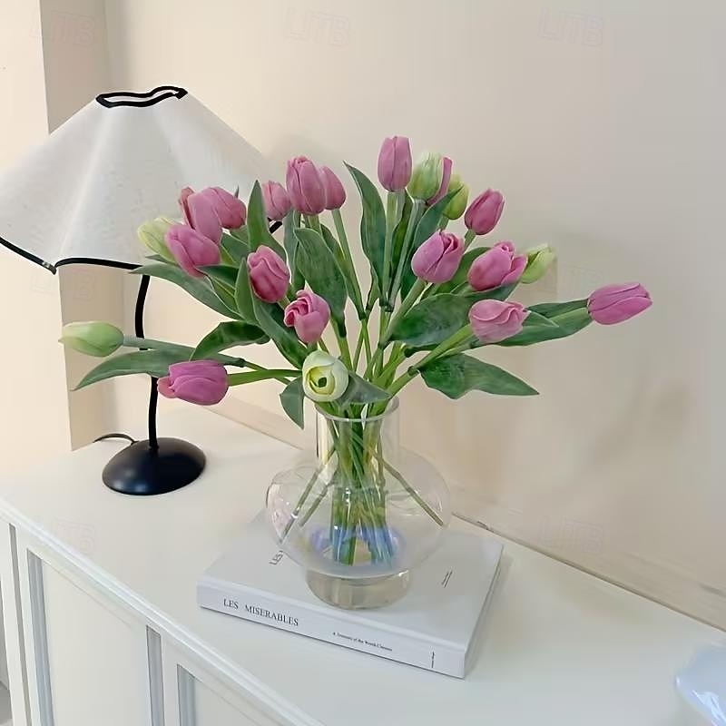 2026年 人工チューリップ20個 - リアルなピンク、黄色、白、オレンジのフェイクチューリップ。サイズは15.35インチ。プラスチック製。自宅、オフィス、結婚式、母の日、イースター、クリスマスに最適です。  コレクション – $22.99 –P4