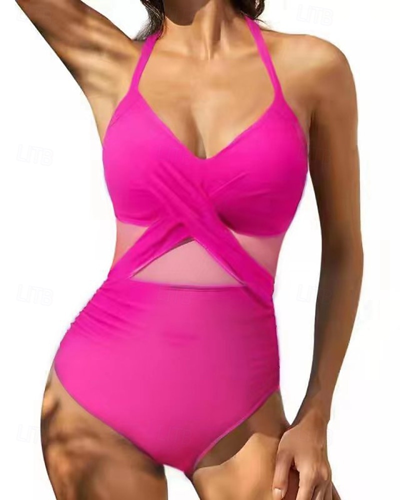 Women's Bathing Suit Swimsuits One Pieces Solid Colored Mesh UV Protection Elastic Sleeveless Swimwear Swimsuit Surfing Diving Swimming Summer 2026 - $18.99 –P3