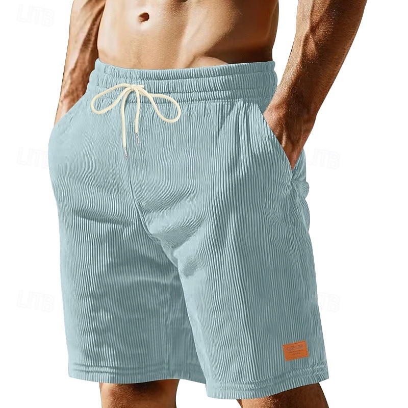 Men's Shorts Casual Shorts Corduroy Shorts Pocket Elastic Waist Textured Plain Comfort Breathable Knee Length Casual Outdoor Beach Vacation Fashion Black White Inelastic 2026 - $20.99 –P8
