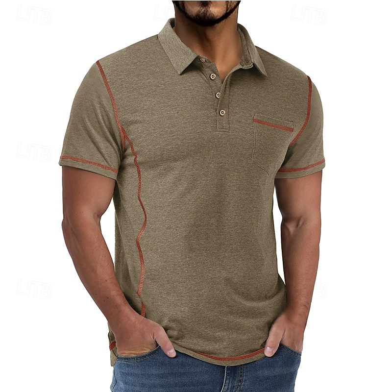 Bărbați Polo Cămașă de golf Casual Afaceri Clasic Manșon scurt Modă Culoare solidă Buzunar Nasturi Vară Primăvară Toate Sezoanele Fit regulat Negru Alb Roșu Vin Bleumarin Kaki Gri Deschis Polo 2026 - $20.99 –P13