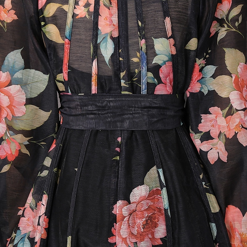 Zweiteilig A-Linie Knöchellänge Kleid für Hochzeitsgäste Kleider für Hochzeitsgäste Elegant Täglich Langarm Hoher Ausschnitt Gartenparty Formell mit Blumenmuster 2026 - $126.99 –P6