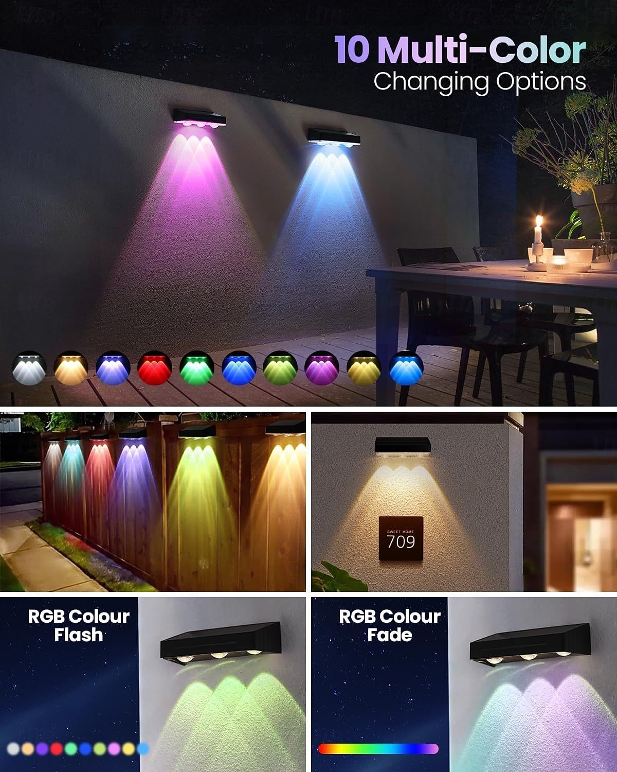 1 Pc Outdoor Solar Waterproof Wall Light, RGBWW Color Changing, Garden Yard Pathway Staircase Fence Balcony Lighting, LED Decorative Accent Light for Outdoor Landscape Decor 2026 - $21.99 –P1