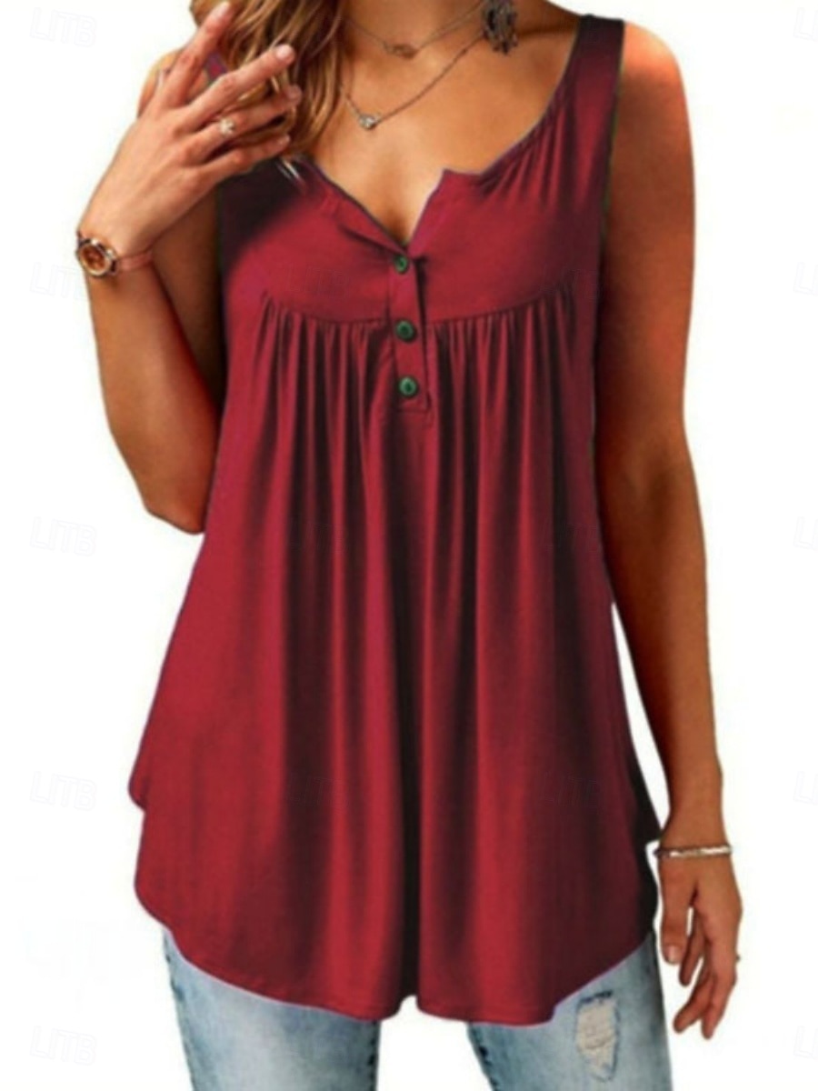 Damen Tank Top Gerafft Knöpfe Einfach Stilvoll Klassisch Lässig Ärmellos V Ausschnitt Normale Oberteile Täglich Wochenende Schwarz Weiß Wein Marineblau Fuchsie Sommer Frühling 2026 - $19.99 –P5