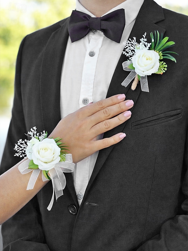 Herren-Ansteckblume und Handgelenkschmuck aus Kunstblumen – Materialmix – perfekt für Hochzeiten und Partys 2026 - $7.99 –P2