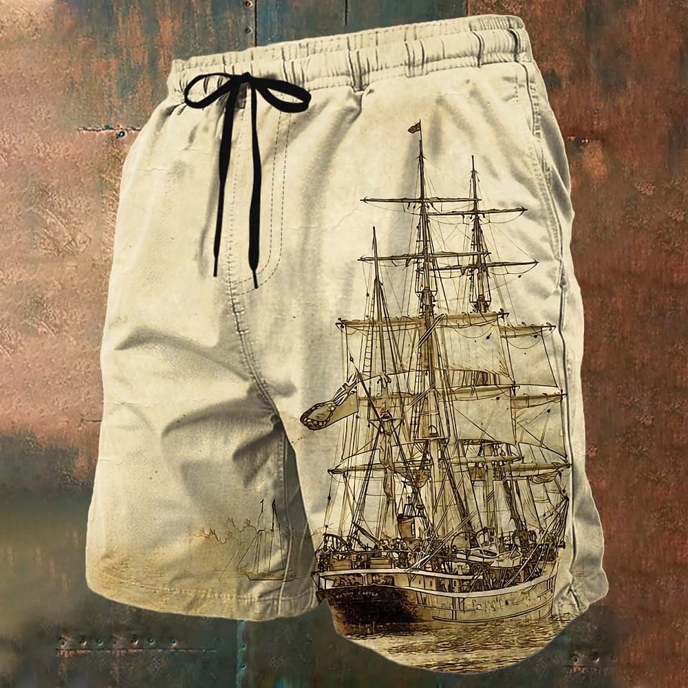 Herr Nautisk Segelbåt Grunge-textur Badshorts Boardshorts Medium Midja Vintage retro Utomhus Semester Vardag Sidfickor Mesh foder Elastisk dragsko i midjan Designer Kläder 2026 - $20.99 –P2