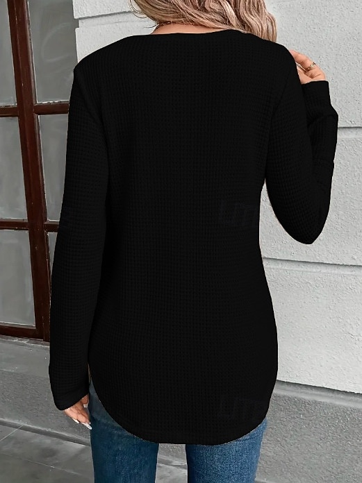 Per donna Blusa Bottoni Tinta unica Elegante Casual Manica Lunga Scollo a V Top Regolari Quotidiano Nero Bianco Fucsia Cachi Primavera Autunno Inverno del 2026 a $25.99 –P11