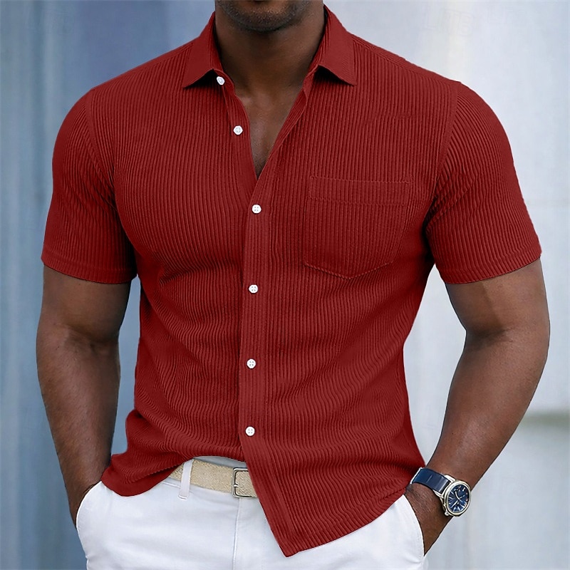 Herre Skjorte Konsistens Uformell skjorte Kordfløyel skjorte Skjorte med knapper Svart Hvit Burgunder Navyblå Militær Grønn Kortermet عادي Skjortekrage Avslappet Daglig Lomme foran Klær Elegant Mote 2026 - $26.99 –P10
