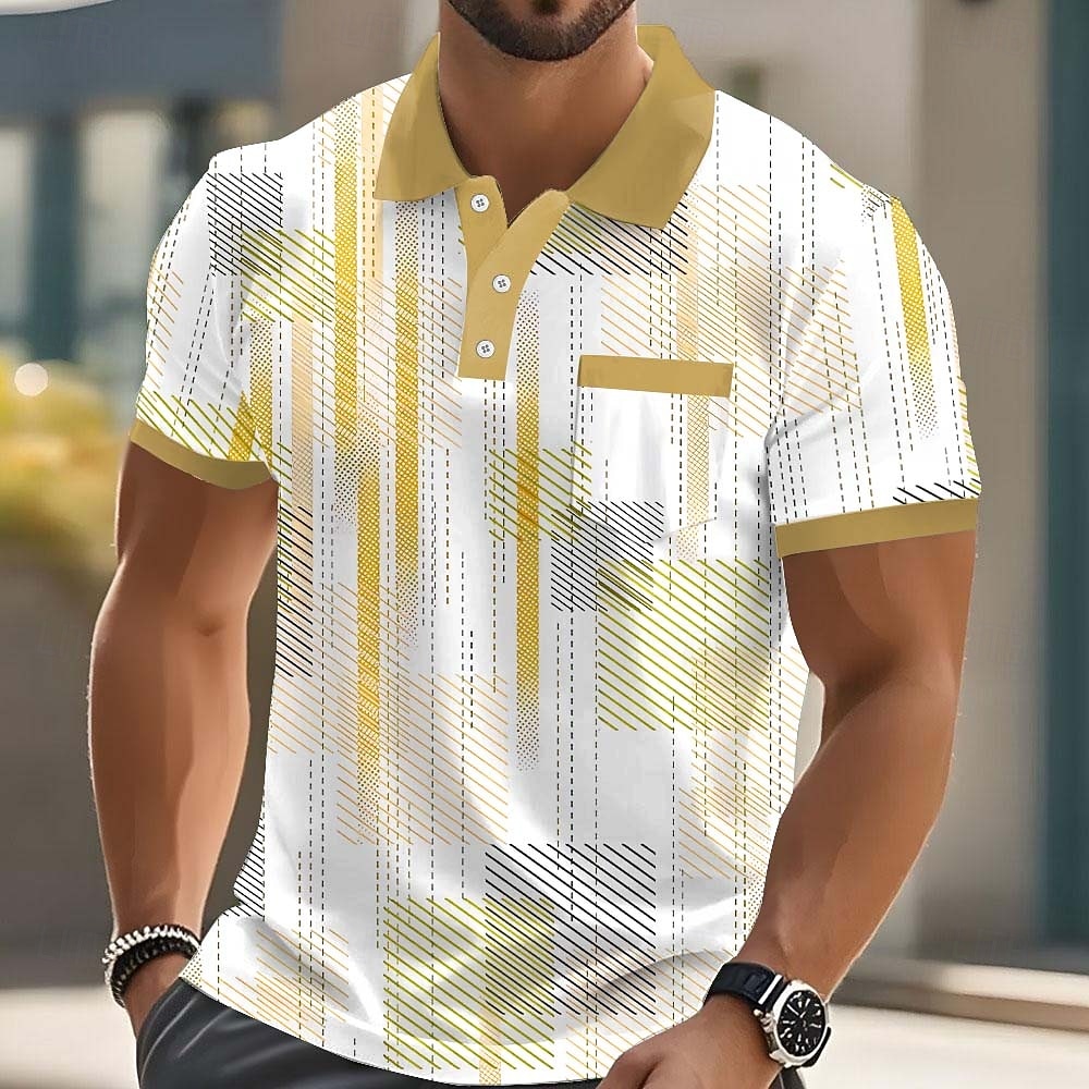 Homens Geométrico Pólo Manga Curta Camisas polo Camisas de colarinho Casual Ao ar livre Roupa Esportiva Roupa Diária Impressão 3D Botões Primavera Verão Azul Amarelo Vermelho de 2026 por $22.99 –P3
