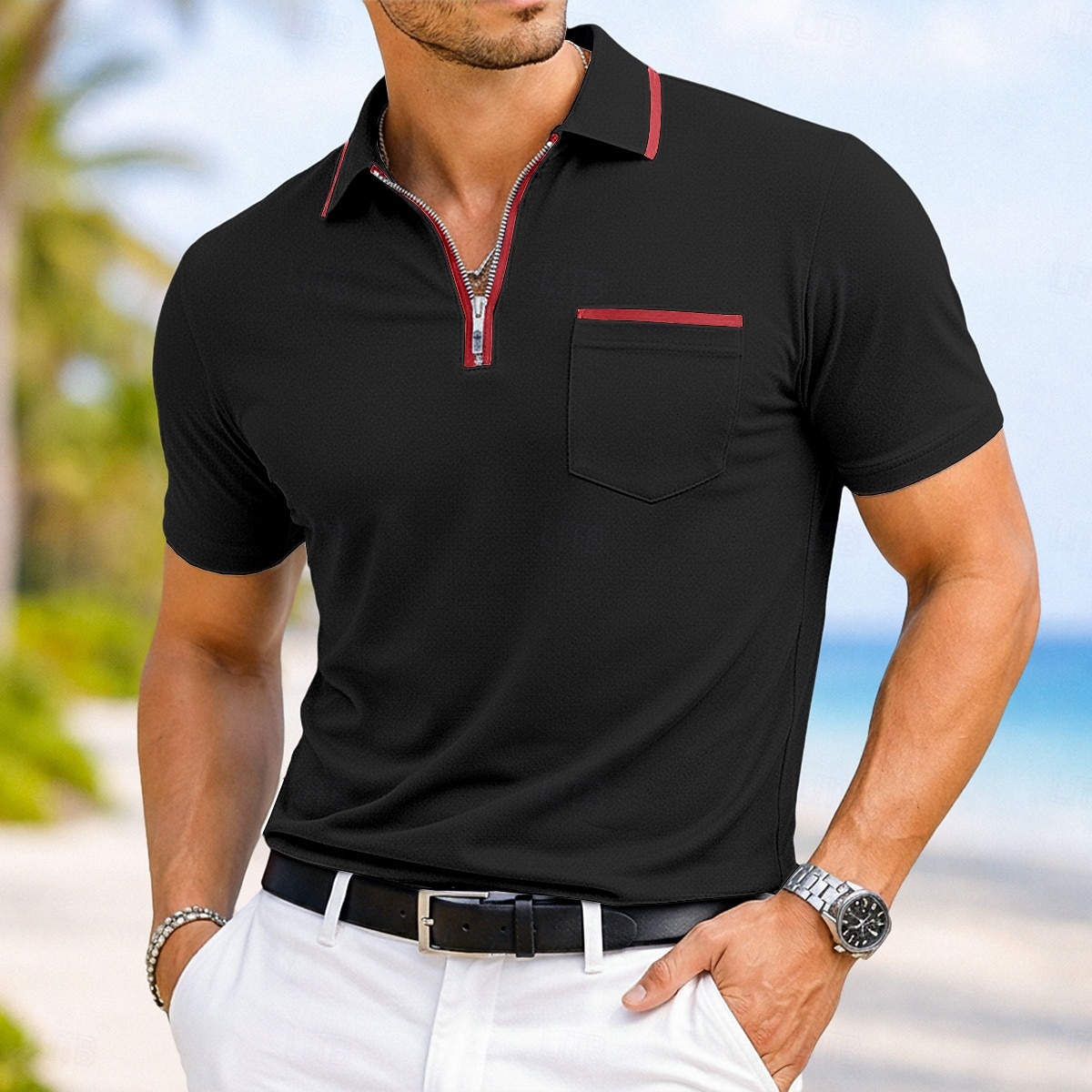 Hombre Polo de algodón Camiseta de golf Casual Vacaciones Diseño Cremallera de un cuarto Manga Corta Moda Músculo Color sólido Plano Cremallera Bolsillo Verano Primavera Primavera verano Ajuste 2026 - $20.99 –P6