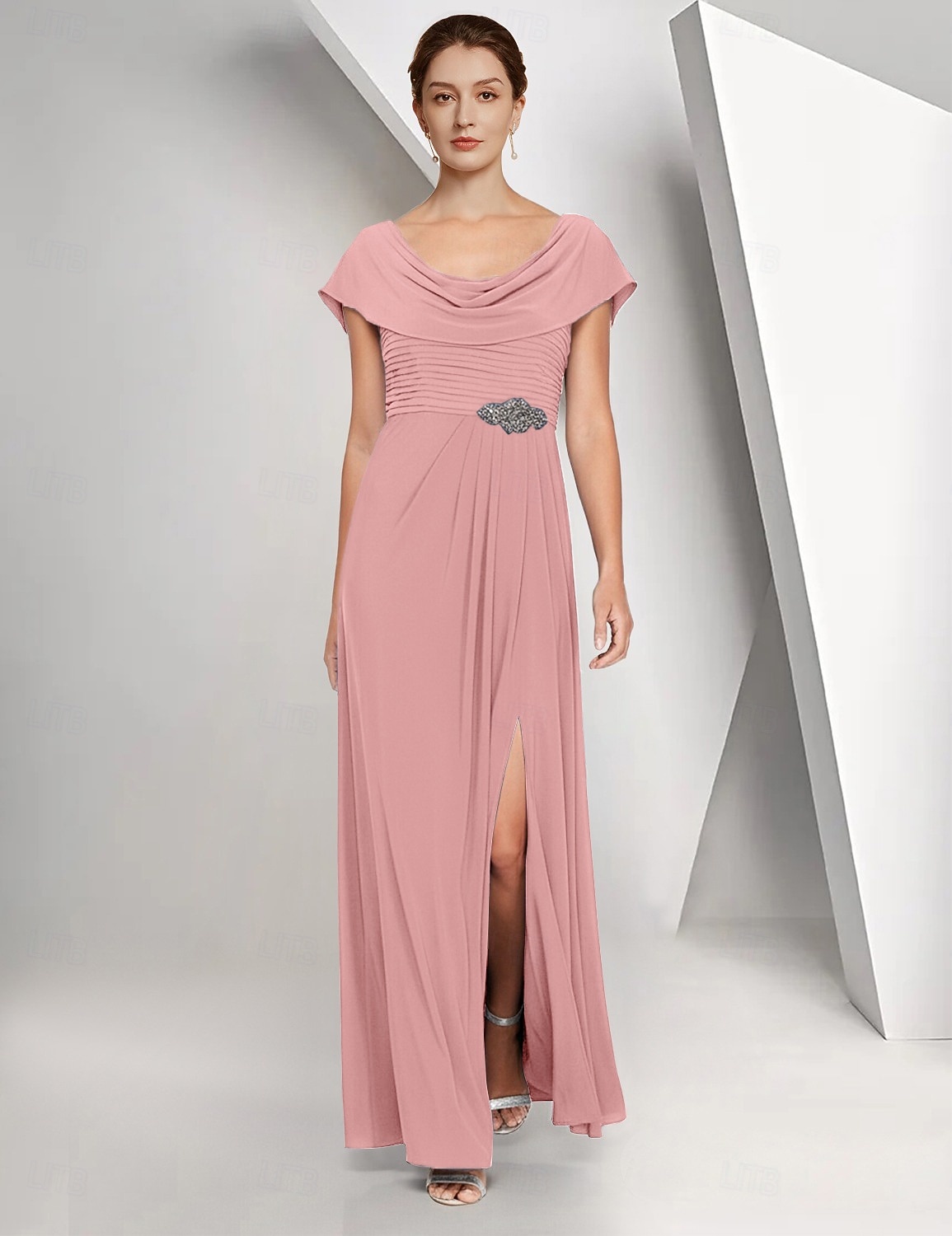 A-Line Floor Length Wedding Guest Dress Chiffon Dress Formal Dresses Mother of the Bride Dress Cap Sleeve Crew Neck Elegant Simple Wedding Guest Semi Formal Chiffon with Crystals 2026 - $172.99 –P9