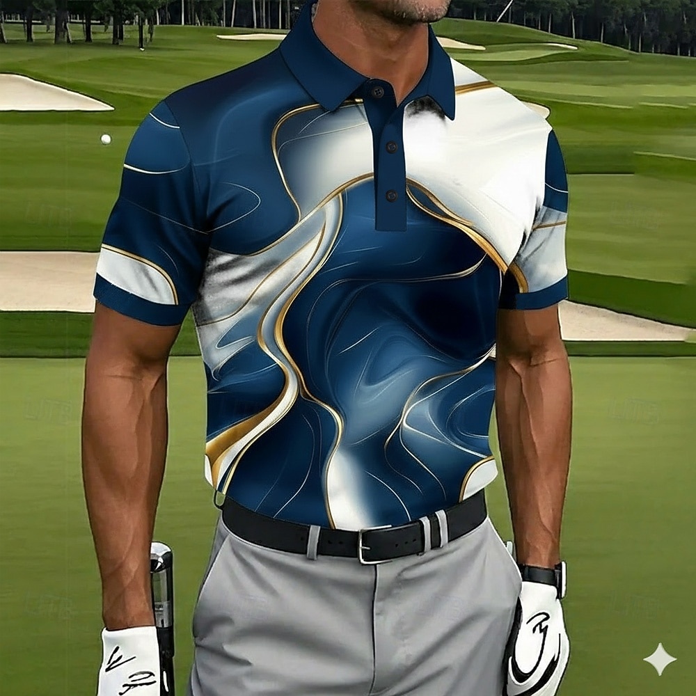 Per uomo Marmo Golf Polo Sportivi Manica Corta Magliette polo Camicie con Colletto Casual Athleisure Bottoni Primavera & Estate Blu Viola Verde del 2026 a $21.99 –P1