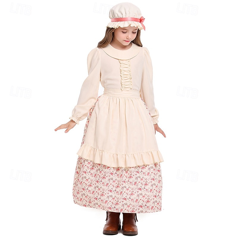 250º Aniversario de EE. UU. Siglo 19 década de 1800 Vestido de la pradera Conjunto de gorro y delantal Larga Chica pionera Colonial Pionero Guerra Revolucionaria Estampado Floral Disfraz Chica 2026 - $39.99 –P6