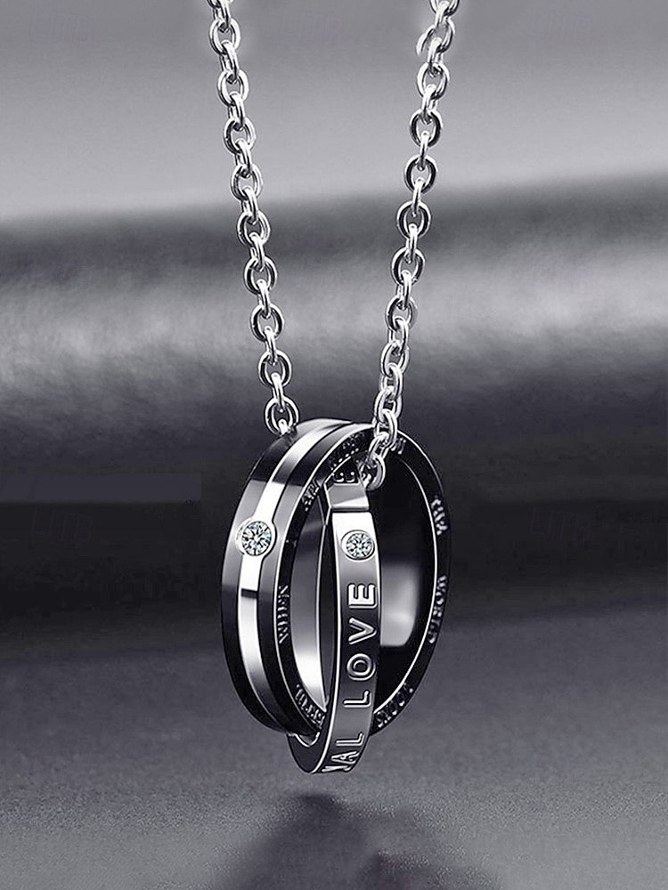 2026年 インターロッキングリング付きメンズ合金ネックレス、ブラックとローズゴールド、バレンタインデー、結婚式、ギフトに最適、エレガントなデザインと高品質の仕上げ。  コレクション – $7.99 –P3