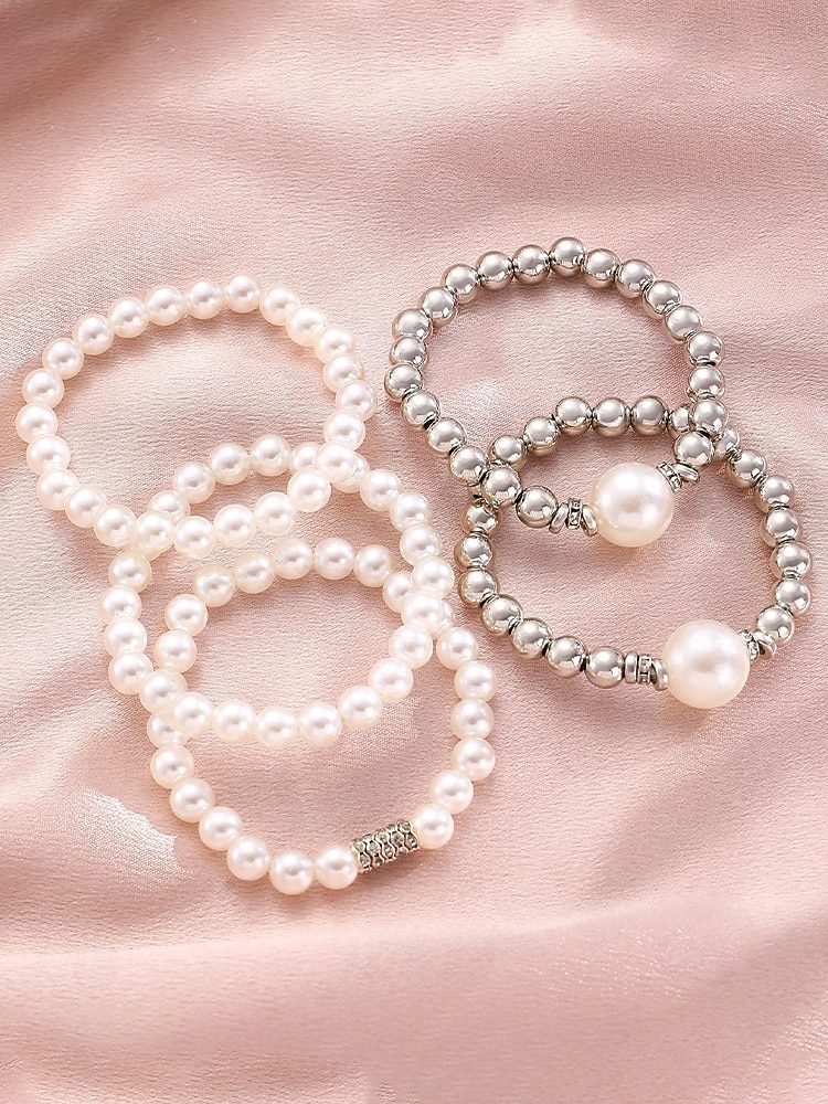 Женский набор браслетов из искусственного жемчуга, элегантный дизайн из серебра и жемчуга, разнообразные варианты для свадеб, вечеринок, торжественных мероприятий и в качестве свадебного аксессуара. 2026 - $9.99 –P6