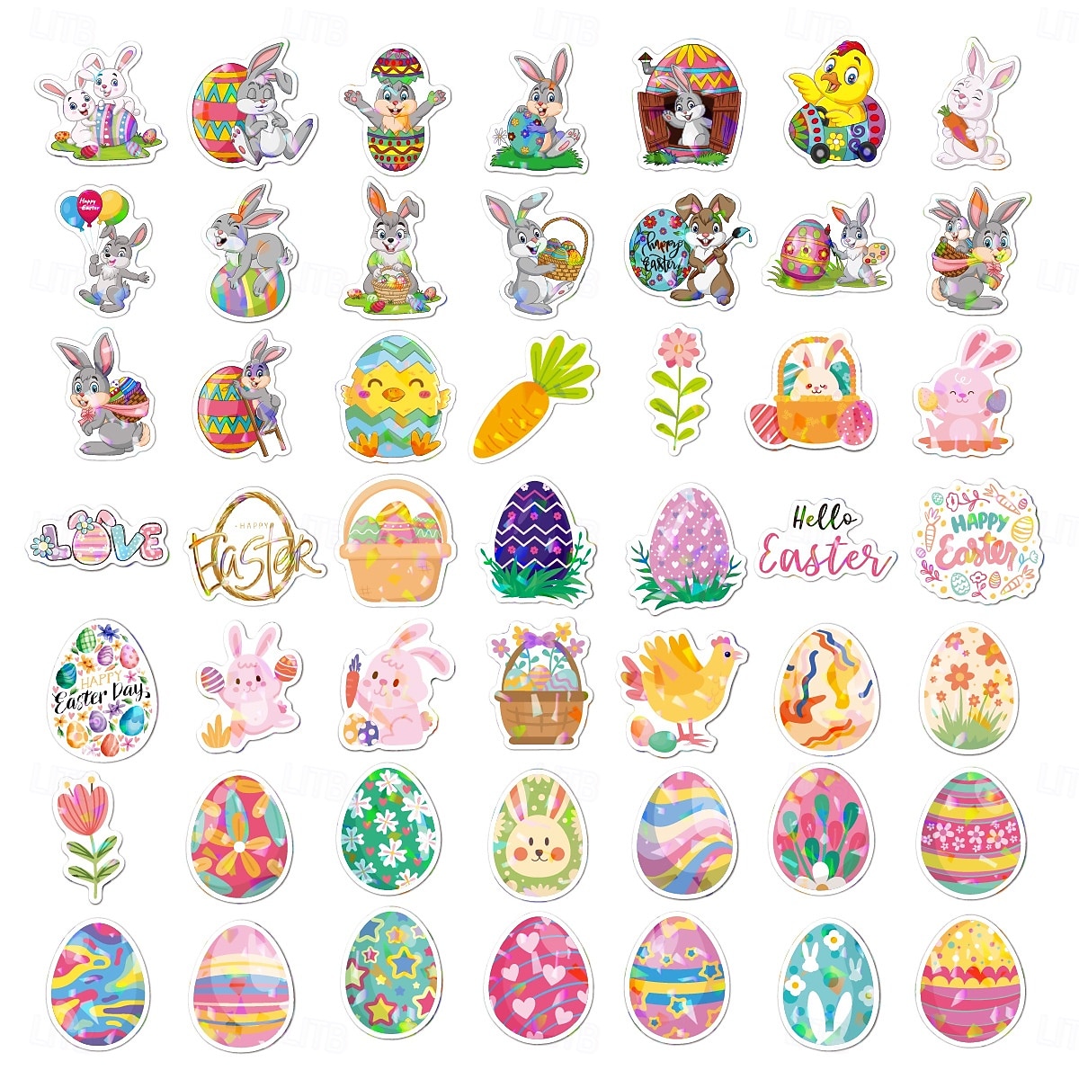 Easter Basket Stuffers 150 Piese (3 Seturi de 50) Autocolante de Paște Holografice Laser Rezistente la Apă pentru Decorațiuni de Cadouri de Sărbătoare Autocolante cu Ouă de Paște Transfrontaliere 2026 - $13.99 –P6