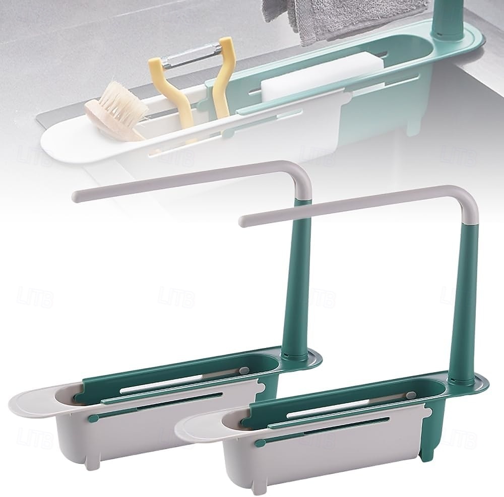 2Pcs Telescopic Sink Storage Rack, Adjustable Kitchen Sink Organizer Rack, Expandable Telescopic 2 in 1 Sink Drainer, Sponge Soap Holder for Home Kitchen Supplies 2026 - $20.99 –P1