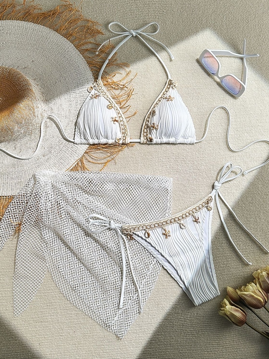 Women's Swimwear Bikini Three Piece Skirt Swimsuit Slim Backless Vacation Beach Wear Solid Color V Neck Sleeveless Bathing Suits 2026 - $28.99 –P12