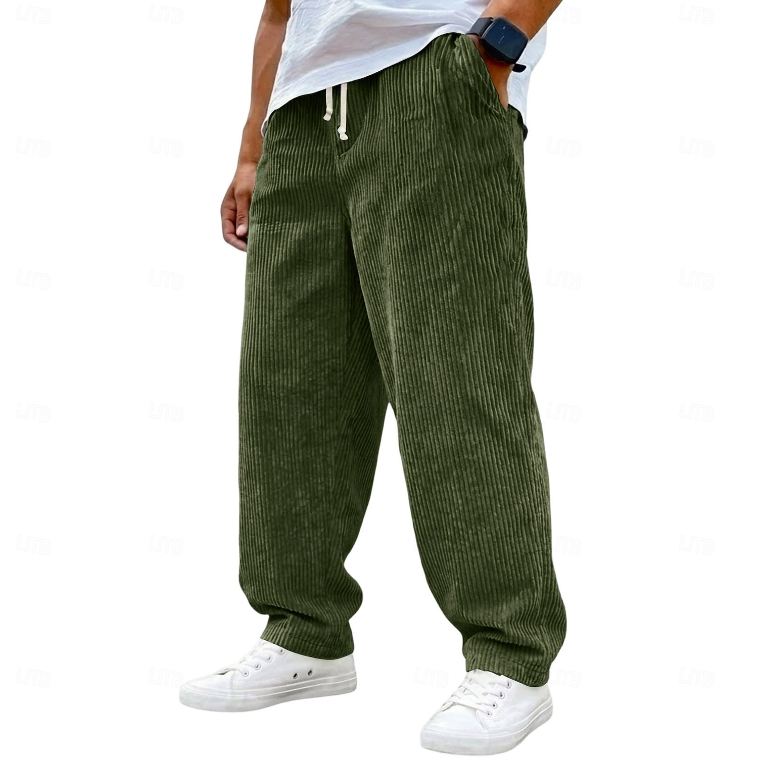 Voor heren Broek Corduroybroek Wijde broek Vrijetijdsbroek Trekkoord Elastische taille Effen Comfort Ademend Volledige lengte Casual Dagelijks Buiten Modieus Streetwear blauw Zwart Micro-elastisch 2026 - $25.99 –P1