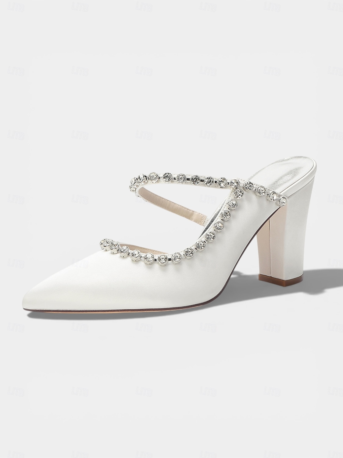 Women's Ivory Block Heel Pumps with Rhinestone Strap, Elegant Mother of the Bride Shoes for Outdoor Garden Weddings 2026 - $69.99 –P1