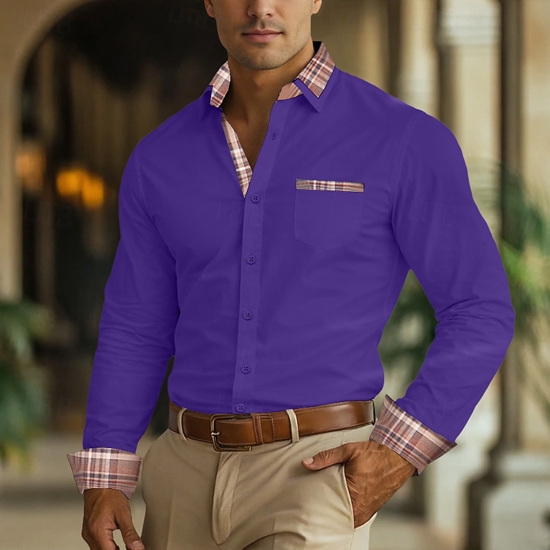 Men's Shirt Dress Shirt Non Iron Shirt Button Up Shirt Color Block Business Wedding Navy Blue Long Sleeve Turndown All Seasons Clothing Apparel Patchwork 2026 - $29.99 –P3