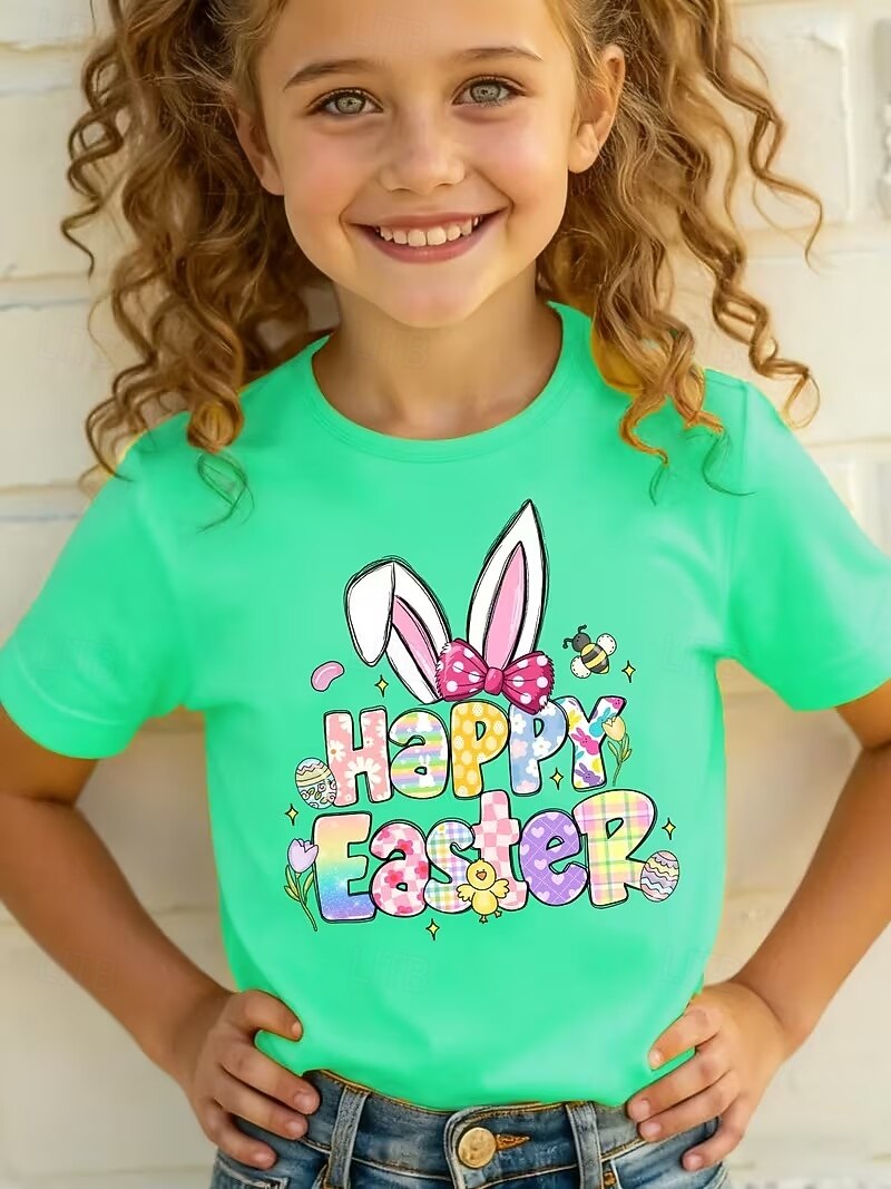 Pasqua Ragazze 3D Grafico Coniglio Maglietta Manica Corta Stampa 3D Estate Primavera Sport Moda Streetwear Bambini 4-12 Anni Girocollo Casuale Quotidiano All'aperto Vestibilità regolare del 2026 a $15.49 –P1