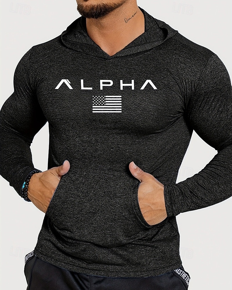 Voor heren Brief Hardloopshirt Compressieshirt Lente Herfst Lange mouw Sneldrogend Compressie Vochtregelerend Sportschooltraining Actieve training Oefening Zwart Grijs Sportkleding Sportkleding 2026 - $28.99 –P7