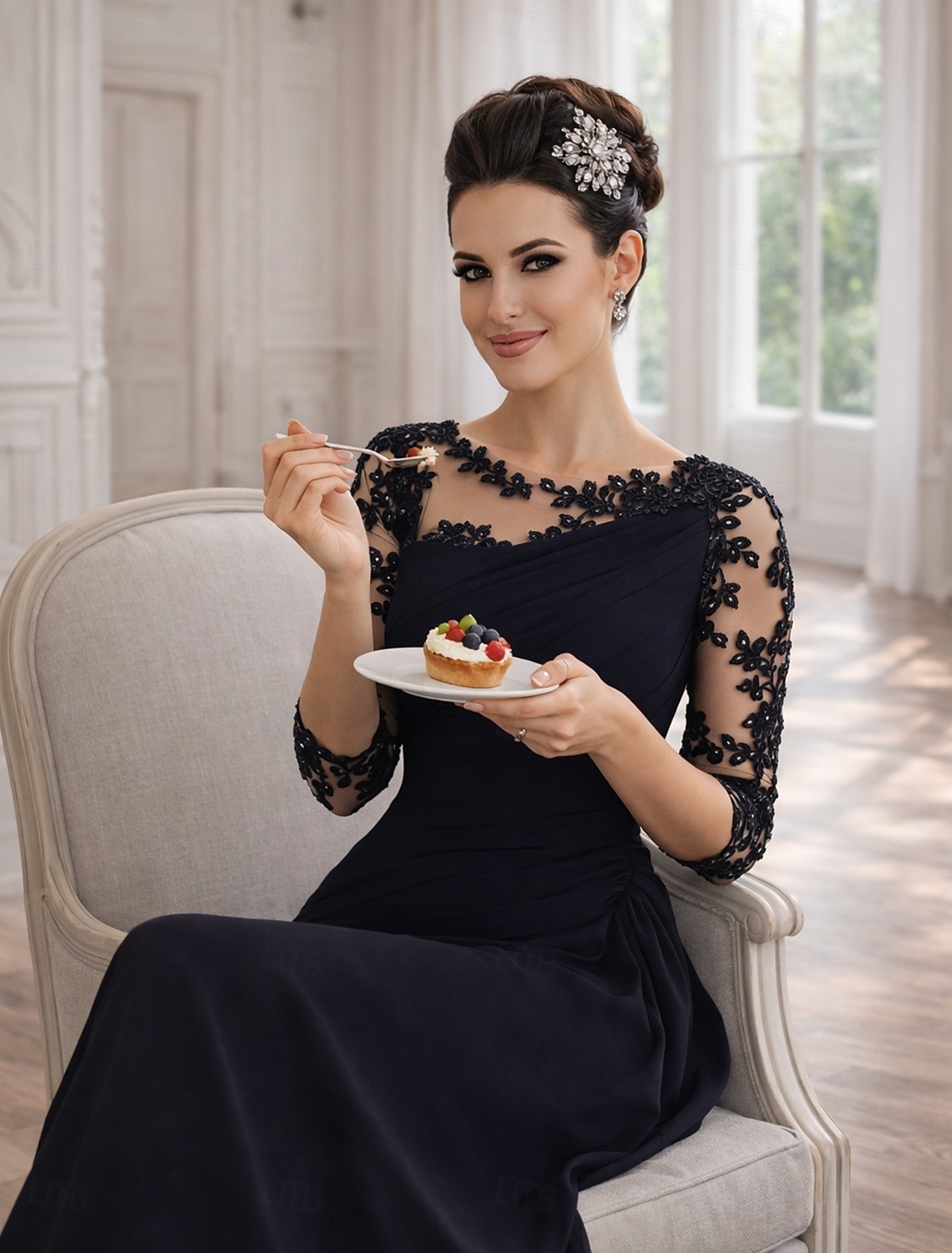 Sheath Column Floor Length Wedding Guest Dress Formal Dresses Evening Gown Mother of the Bride Dress Half Sleeve Jewel Neck Elegant Mother Formal Evening Lace with Appliques 2026 - $172.99 –P3
