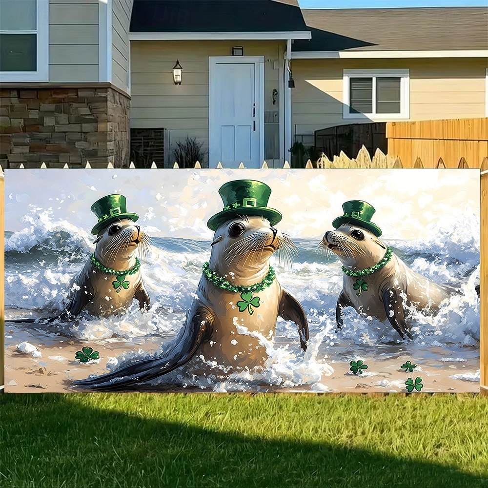 St. Patricks Day Tapisserie Garagentorabdeckung Großes Hängendes Elf Tier Niedlich 3D Party Outdoor Urlaub Hintergründe aufnehmen Yard Wohndeko 2026 - $49.99 –P2