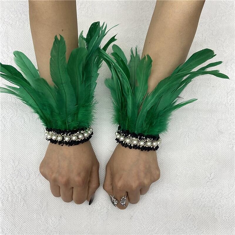 Καρναβάλι 2026 Ρίο Καρναβάλι Σαμπά Αξεσουάρ Γυναικείου Μαύρου Φτερού Περιβραχιόνια με Δαντέλα Μαργαριταριού 1 Ζευγάρι Φυσικά Φτερά Περιβραχιόνια Βραχιόλια Κοστούμι Επίδειξης Φεστιβάλ Βραζιλίας 2026 - $9.99 –P15