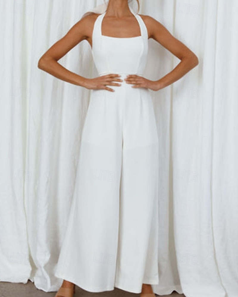 Dame Normal Kjeledresser Elegant Helfarge Ermeløs Bred Bukseben Grimehals Åpen rygg Daglig Feriereise Løstsittende Hvit Lysegrønn Rosa Sommer 2026 - $29.99 –P2