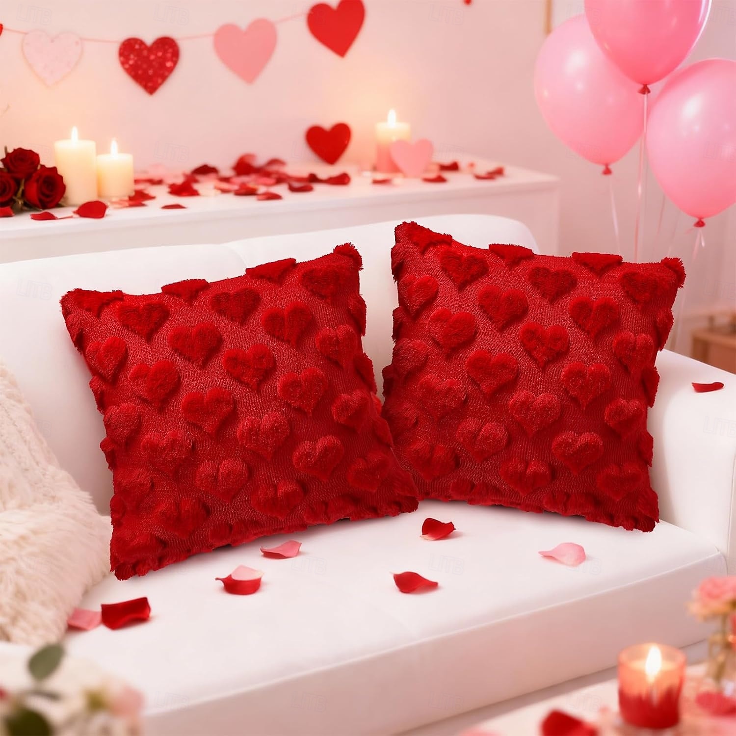 Valentines Day Decorations Pillow Covers - 18x18 inch Set of 2 Heart Shaped Pattern Faux Fur Soft Plush Throw Pillows Case for Indoor Outdoor Sofa Bedroom Living Room Festivals Anniversary Home Decor 2026 - $12.99 –P1