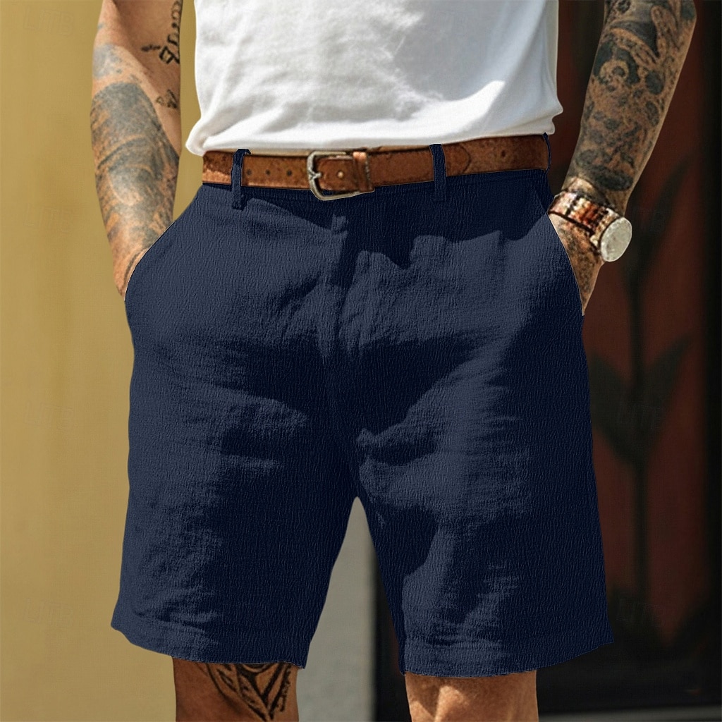 Per uomo Shorts Shorts di Lino Shorts eleganti Pantaloncini Estivi Cerniera Tasca Tinta unita Comodità Traspirante Lunghezza al ginocchio Quotidiano Abbigliamento casual alla moda Affari Moda Casual del 2026 a $24.99 –P7