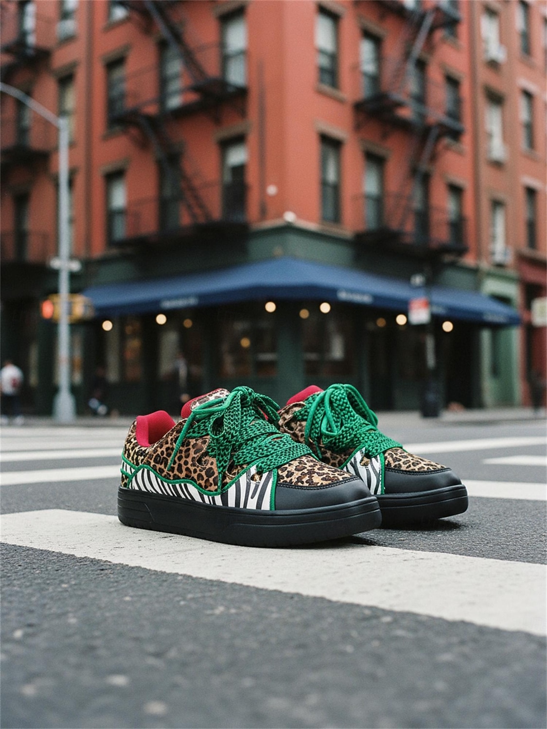 Neonfarbene Sneaker mit Leopardenmuster für Damen – auffällige Plateau-Sneaker mit Zebrastreifen in kräftigen Farben – einzigartige, künstlerische Streetwear-Schuhe für urbane Festivals 2026 - $46.99 –P6