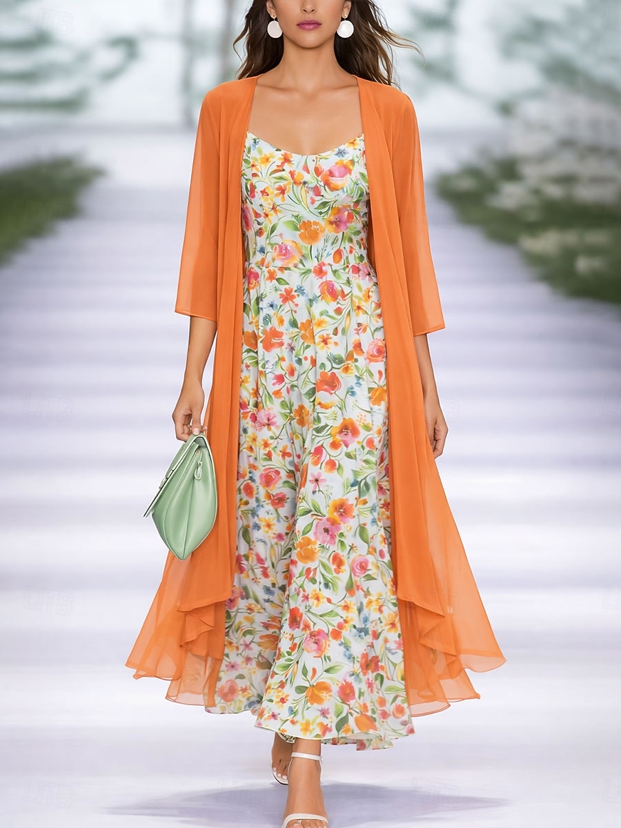 Damen Midikleid A Linie Kleid Urlaub Lässig Boho Party Normale Passform Ombre Blumen Grafik Dreiviertelarm V Ausschnitt Blau Orange Sommer Frühling Herbst 2026 - $57.99 –P1