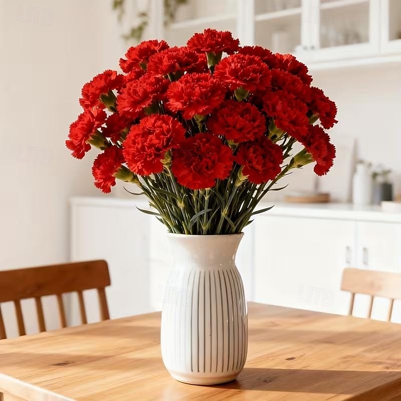 Bouquet di 15 garofani rossi vivaci - calda composizione floreale artificiale - fiori finti per la casa, adatti per matrimoni, uffici, decorazioni natalizie, San Valentino, festa della mamma, del 2026 a $13.99 –P4