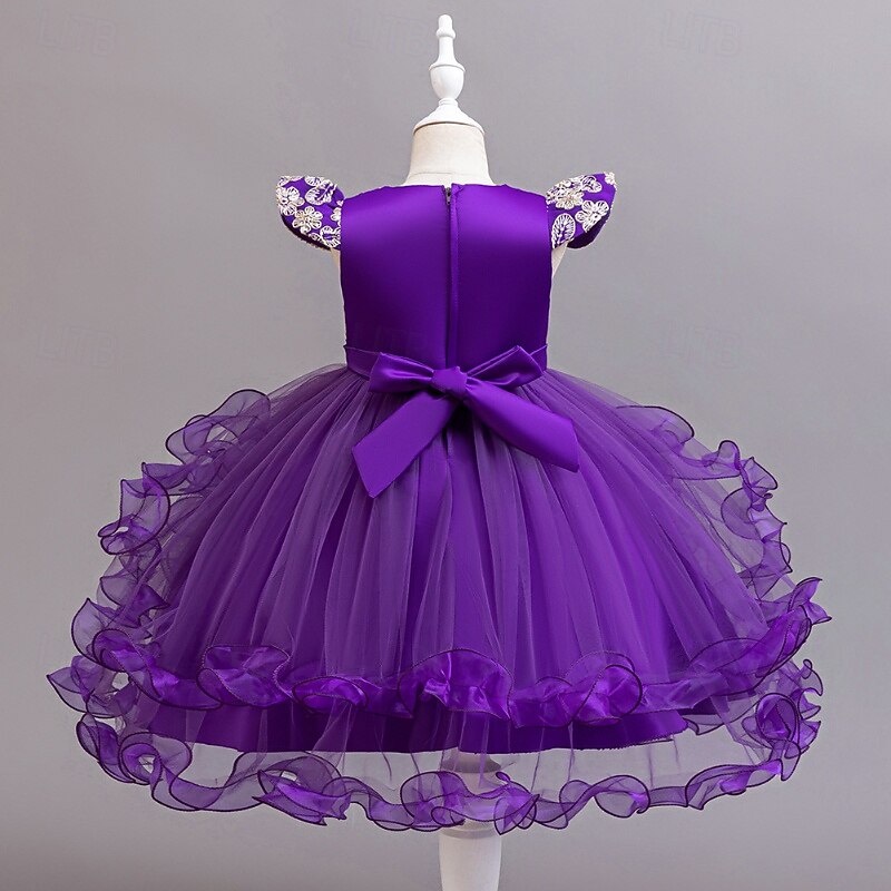 Robe de Demoiselle d'Honneur Fille Fille Robe de soirée Tenue de mariage Soirée Mariage Formel Mode Adorable Princesse Patchwork Broderie Fleuri Sans manches Col en V Bleu Champagne 4 ans et + de 2026 ? $42.99 –P13