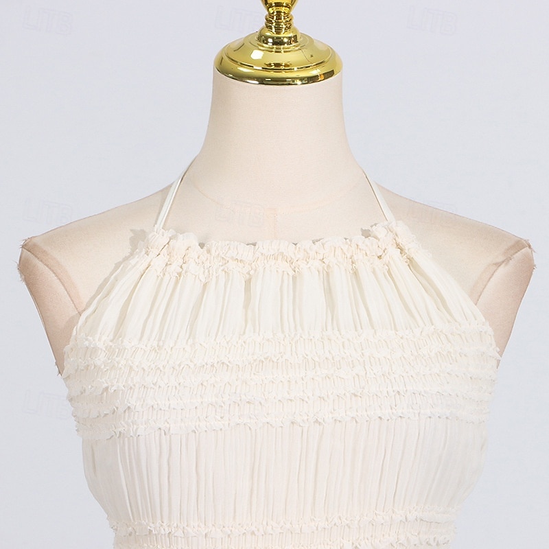 Linea ad A Lunghezza al pavimento Abito Bianco Abiti per invitati a matrimoni Elegante Senza Maniche All'americana Festa in giardino Matrimonio con Arricciato del 2026 a $57.99 –P4