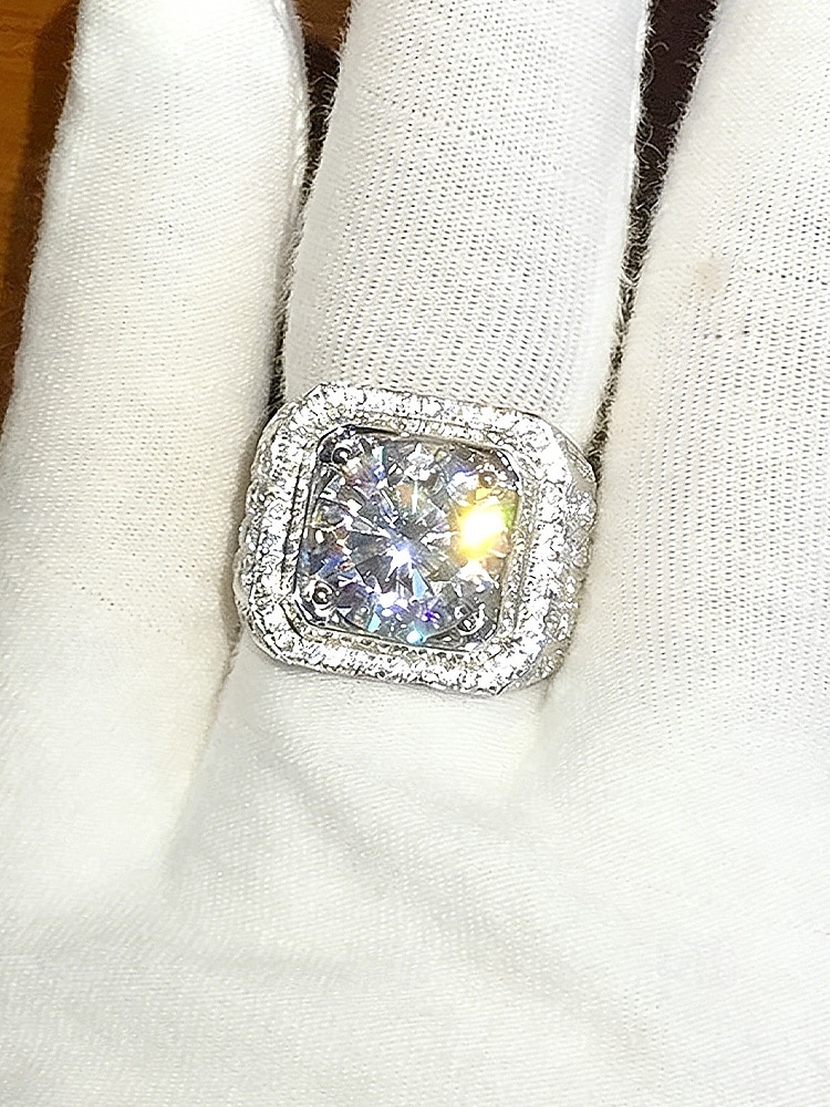 טבעת סגסוגת מצופה זהב/כסף לגברים עם זירקוניה מרובעת גדולה, משובצת ביהלומים קטנים, מושלמת ליום האהבה, חתונות ומתנות 2026 - $9.99 –P3