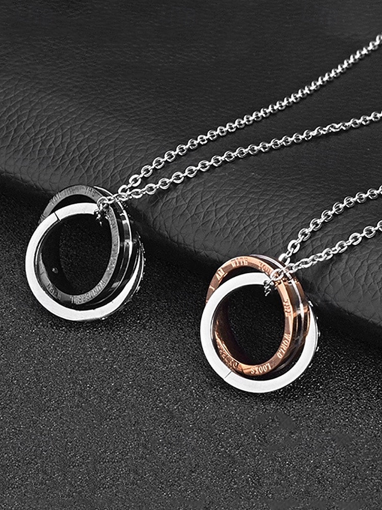 2026年 インターロッキングリング付きメンズ合金ネックレス、ブラックとローズゴールド、バレンタインデー、結婚式、ギフトに最適、エレガントなデザインと高品質の仕上げ。  コレクション – $7.99 –P4