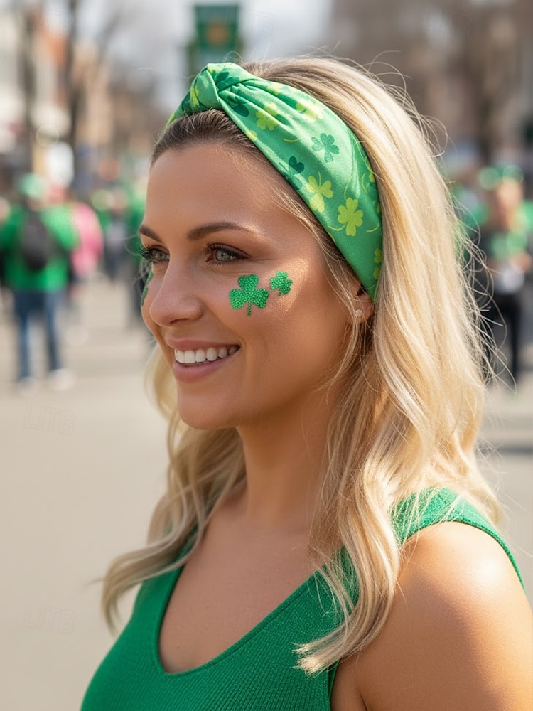 Dameshaarbanden van polyester met klavertjesvier, zacht knoopdesign, verschillende klavertjesvormen, lichtgewicht en comfortabele haaraccessoires, perfect voor St. Patrick's Day-vieringen en dagelijks gebruik. 2026 - QAR 35.07 –P3