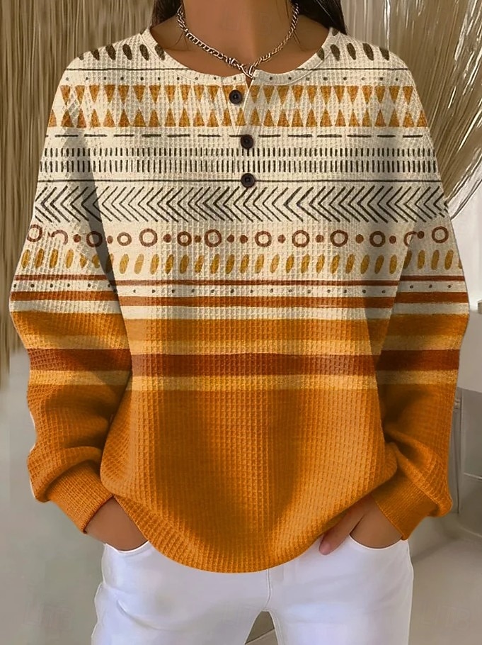 Damen Pullover Sweatshirt Knöpfe Grafik Geometrisch Mode Lässig Druck Langarm Rundhalsausschnitt Normale Oberteile Lässig Heim Arbeit Schwarz Rosa Orange Kaki Frühling Herbst 2026 - $28.99 –P1