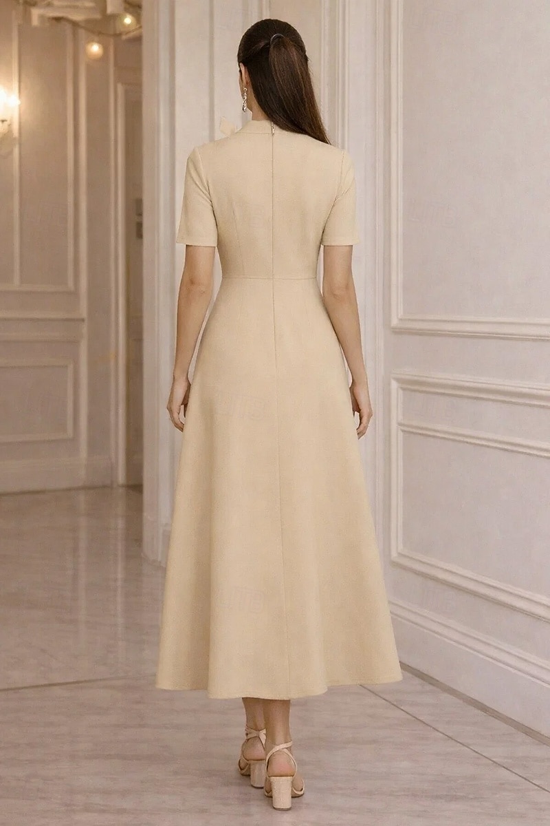 Krój A Do kostki Sukienka koktajlowa Elegancja Krótki rękaw Sztuczna szyja Impreza w ogrodzie Ślub Rozciągliwa krepa z Kwiaty 3D 2026 - $194.99 –P2