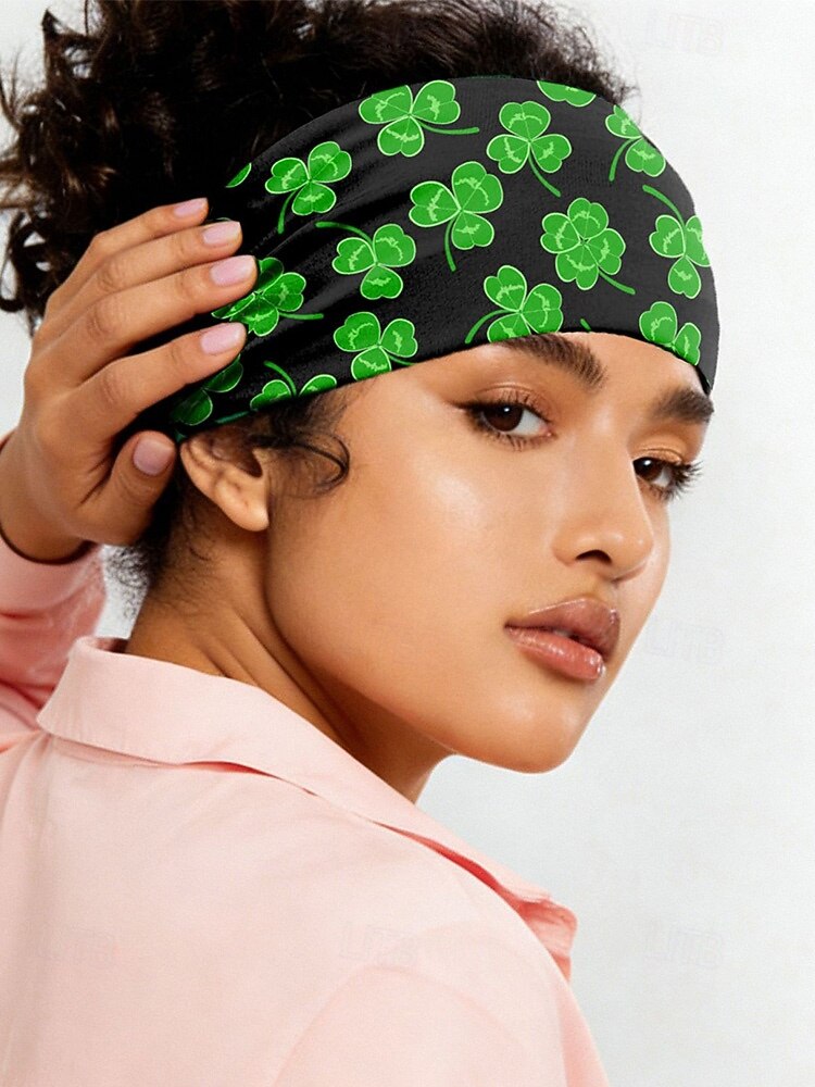 Damhårband med polyestertryck, flermönster med shamrockmönster för St. Patricks dag, stretchig och andningsbar festivalstil för högtidsfiranden, parader och vardagskläder 2026 - QAR 30.48 –P4