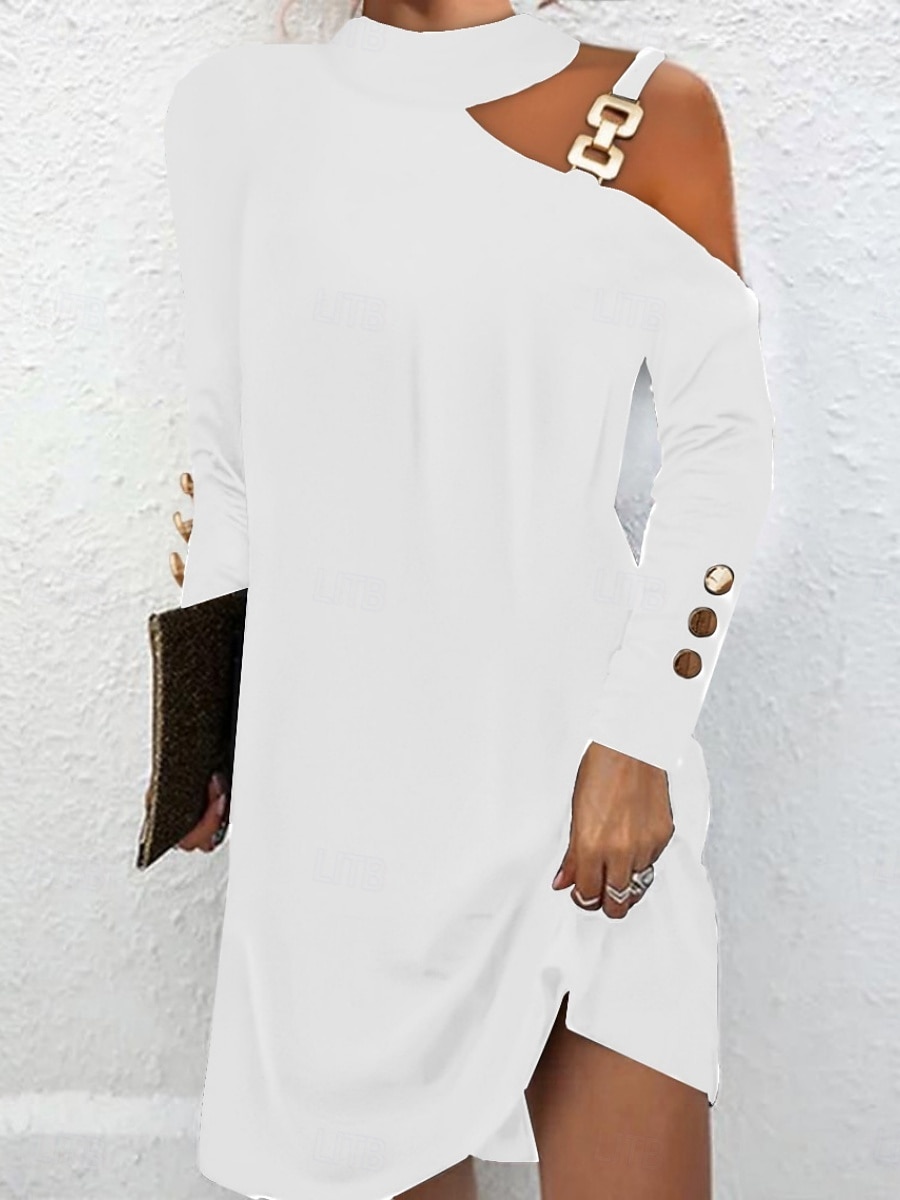 Women's Mini Dress Shift Dress Casual Daily Regular Fit Plain Long Sleeve High Neck Blue Black White Pink Summer Spring Fall 2026 - $21.99 –P5
