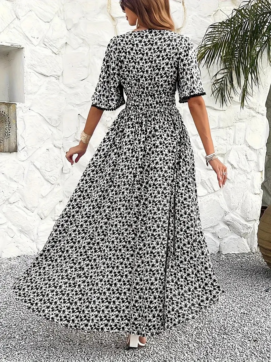Women's Long Dress Maxi Dress A Line Dress Floral Dress Elegant Fashion Modern Daily Outdoor Vacation Regular Fit Floral Short Sleeve V Neck Blue Black Brown Summer Spring 2026 - $34.99 –P8