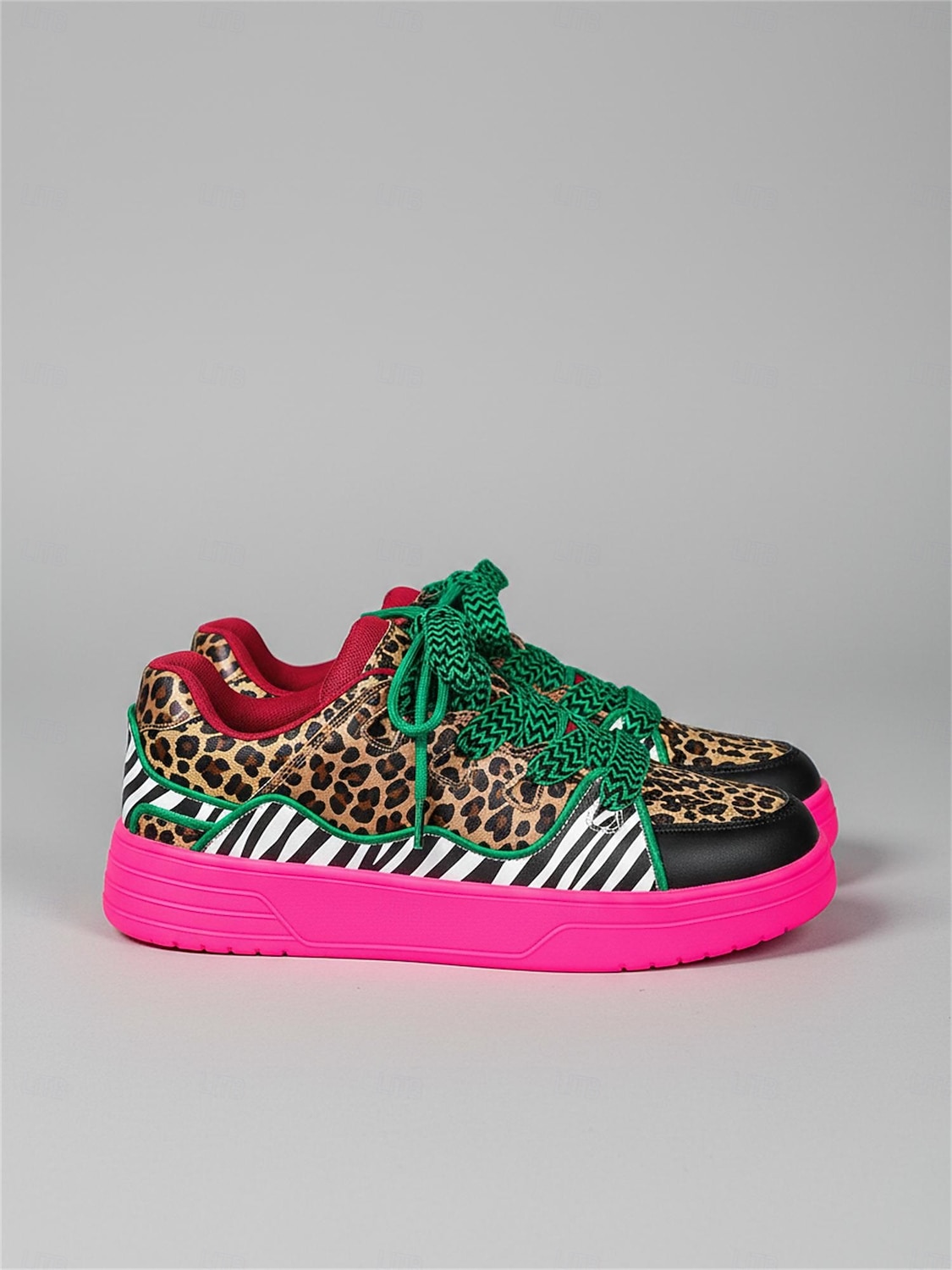 Neonfarbene Sneaker mit Leopardenmuster für Damen – auffällige Plateau-Sneaker mit Zebrastreifen in kräftigen Farben – einzigartige, künstlerische Streetwear-Schuhe für urbane Festivals 2026 - $46.99 –P3