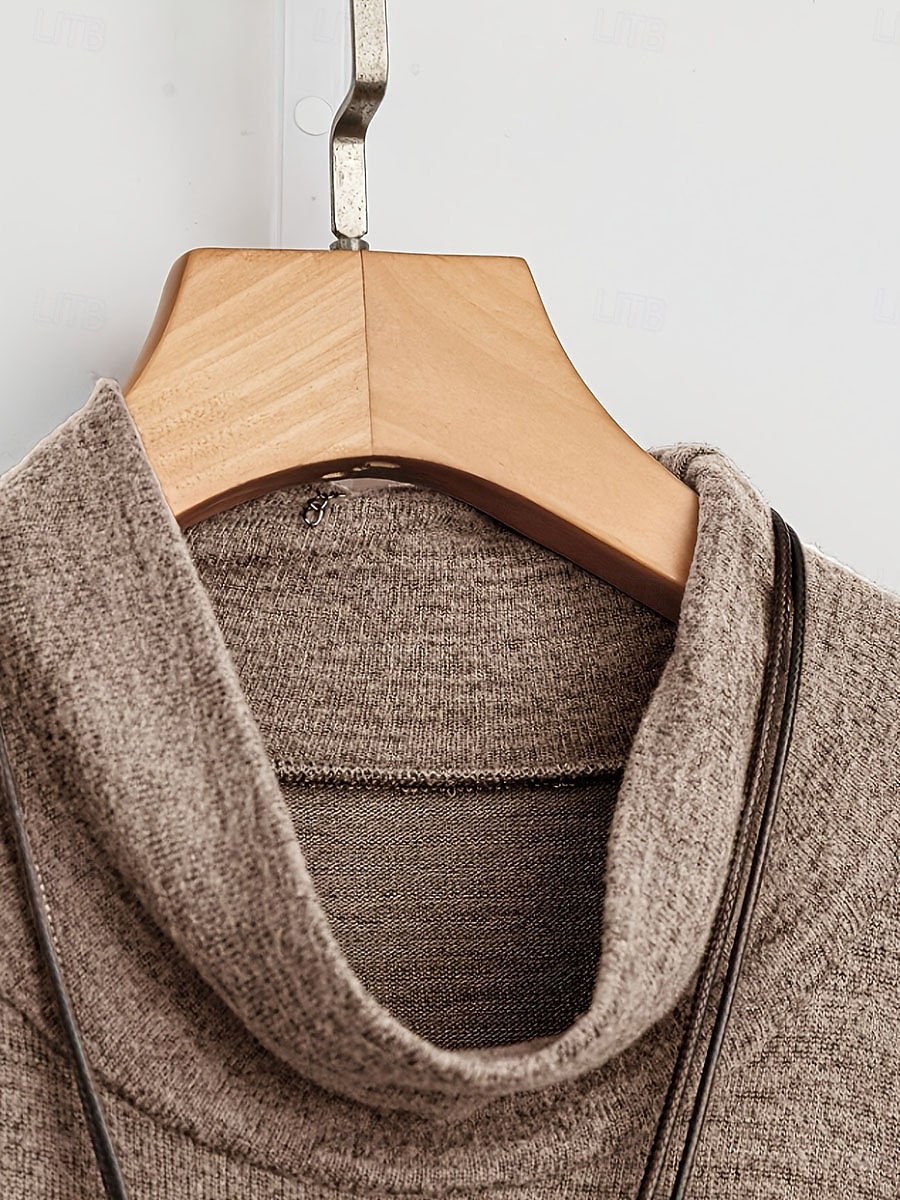 Dam Midiklänning Svart klänning Vardagsklänning Elegant Mode Modern Utomhus Semester Utekväll Lös passning Slät Långärmad Hög krage Svart Kaki Vår Höst 2026 - $41.99 –P5