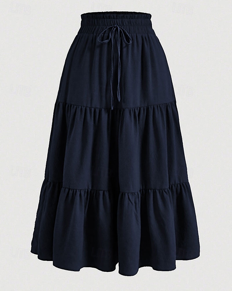 Damen Elegant Bohemien Lässig Maxi Mittlere Hüfthöhe Röcke Einfach Gerafft Kordelzug Geschichtet Mikroelastisch Täglich Straße Wein Marineblau Schwarz Rosa Sommer 2026 - $21.99 –P8